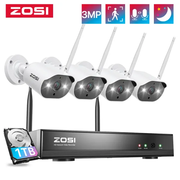 Gants Système de caméras de sécurité sans fil Zosi 3MP avec 8Channel H.265 2K CCTV NVR 3MP HD OUTDOOR IP CAME WIFI VIDEO VIDEO KIT