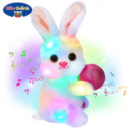 Glow Glow Glowing Music en peluche jouet de Pâques Bunny Bounw Throw Oreiller Cuddle Ball Party Props Hunting Bonnet Decor 240416