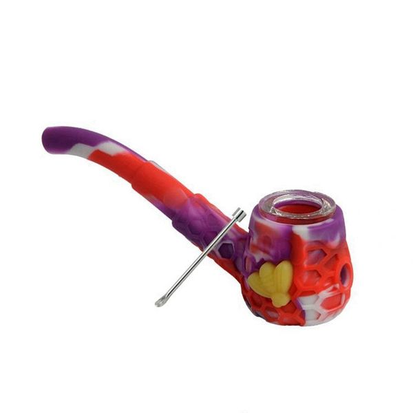 Glow In Dark Pipes en silicone colorées Herb Tabac Filtre en verre Nineholes Bowl Oil Rigs Mallette de rangement Nails Tip Bubbler Cuillère Paille Fumer Porte-cigarette DHL