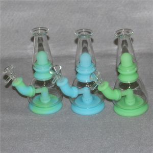 Glow in Dark Hookahs Monteer Silicone Bong Dab Rigs met 4mm Quartz Banger Tobacco Filter Bowl Silicon Water Pipe Mini Glass Beker Bangs