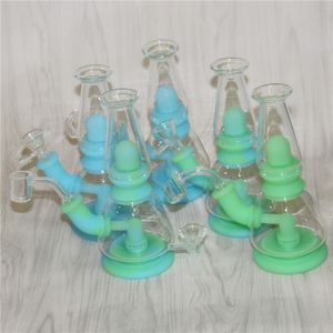 Glow in dark Silicone Bong narguilé shisha huile dab plates-formes avec 4mm quartz bangers fumer pipe mini bongs en verre