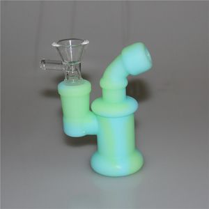 Glow in donkere siliconen bongwaterpijpen waterpijp siliconen buis was bubbler dab olielijsten beker bongs met glazen kom