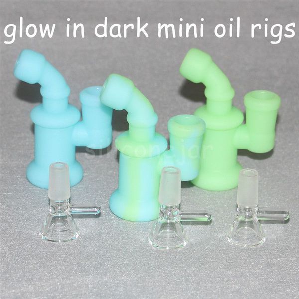 Glow in dark Silicone Bong Tuyaux d'eau Silicone Oil Rigs mini barboteur bong Narguilés Bol en verre gratuit collecteur de nectar outils dabber ZZ