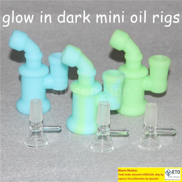 Glow in dark Silicone Bong Water Pipes Silicone Oil Rigs mini bubbler bong Hookahs Free Glass Bowl collecteur de nectar outils dabber