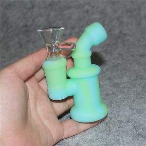 Glow in Dark Silicone Oil Rigs Hookah Mini Silicone Mondstukken Nozzle Pijp Hoofdbubbler Water Bong met glazen kom