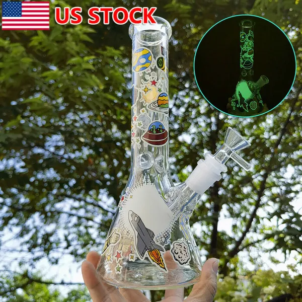 Glow in the dark 10 pouces fumer narguilé astronaute verre tuyau d'eau barboteur Bong + bol en verre