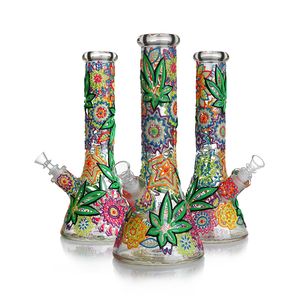 Glow in het donkere 3D -hand schilderen 7 mm dikte glas lichte bongwaterpijpen roken waterpijp met 14 mm mannelijke kom olie dab rig kleurrijk glas voor vrouw