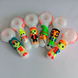 Pipes à fumer colorées qui brillent dans la nuit, 5 pouces, avec dessin à la main en 3D, cuillère en verre, tuyaux de tabac, brûleur à huile, GID20