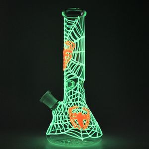 Glow In The Dark Bong Base de bécher en verre fluorescent Bongs Beau motif UV Dab Rig Tube droit Pipe à eau Plates-formes pétrolières GID01-GID04