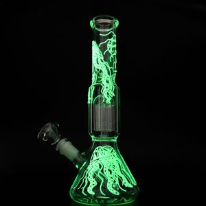 Glow In The Dark Bong Modèle de méduse Bécher Bongs Arbre Percolateur Bubbler Pipe Verre Huile Rigs Heady Water Pipes Dab Rig GID05