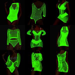 Glow in the Dark Fishnet kousen kleden Luminous sexy visnet panty voor dames sexy erotische lingerie
