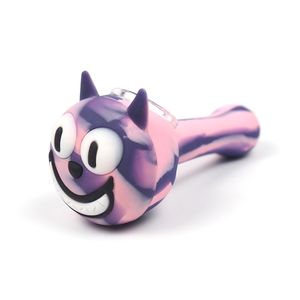 Lueur dans le noir drôle visage de chat Pipes à main pour fumer Piipes en silicone capiteux Pyrex cuillère Pipe Bongs huile ongles