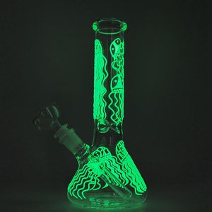 Glow in the Dark Glass Bong Rechte buis 18 mm Vrouwelijke Word lid van Herbal Water Pipes Beker Hookahs met Diffused Downstem DHL GRATIS