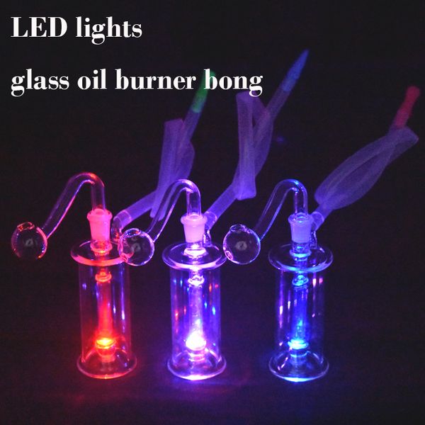 Quemador de aceite de vidrio para cachimba que brilla en la oscuridad, Bong con luces LED, reciclador, burbujeador, agua para fumar, Bong, Dab Rig, vaso de precipitados embriagador, portátil para viajes, el mejor regalo para herramientas para fumadores