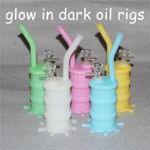 Lueur dans le noir Hookah Silicone Oil Barrel Rigs Mini Silicone Rigs Dab Jar Bongs Jar Pipe à eau Silicon Oil Rigs DHL