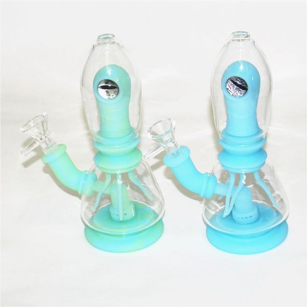 Lueur dans le noir Narguilé Pipe en silicone Bong à eau avec des bols en verre pour fumer FDA Silicon Dab Rigs Incassable Oil Rig Bongs Banger en quartz de 4 mm d'épaisseur