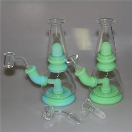 Glow in the dark mini silicone bong pipe 14mm plate-forme pétrolière Bongs Shisha Hookah Fumer des conduites d'eau FDA dab rigs waterpipes ashtrys