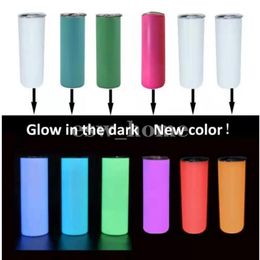 Glow in The Dark mok 20oz STRAIGHT Skinny Tumbler met lichtgevende magische reisbeker