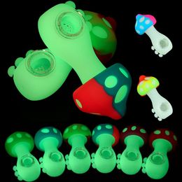 Glow in the dark Mushroom rookpijp 4.3" Dry Herb Tabakspijpen Rookaccessoires met glazen kom water bongs dab rig olie bong