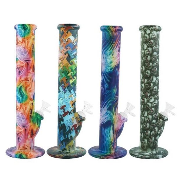 Briller dans l'obscurité du narguilé et imprimer un tuyau de silicone à narguilé raide pipe en verre non transformé de gréement épais bubbler