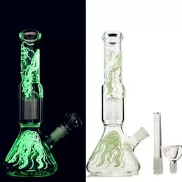 Glow in the Dark Rig Narguilés 6 Bras Arbre Perc Bong Conduite D'eau Rougeoyante Bécher En Verre Bongs 18mm Méduse