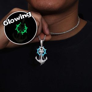 Glow in the Dark Series Iced Out Moissanite Rudder Anchor hanger 925 sterling zilver Lab Diamond Charm ketting