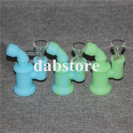 Resplandor en la oscuridad Bong de silicona Mini Silicone Dab Rig Water Pipes Bong 3.85 pulgadas Bubbler Oil Rig Hookah con recipiente de vidrio