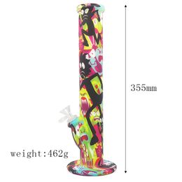 Glow in the Dark Silicone Bongs Smoking Water Pipes Glass Bong Hot Selling Printing 14 '' Rechte Onbreekbare Bongs Hookah Dab Rig