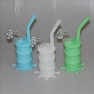 Glow in the Dark Silicone Oil DAB RIGS MET CLEAR 4MM 14MM Mannelijke Quartz Nails Siliconen Water Pijp Bong Portable Hookah
