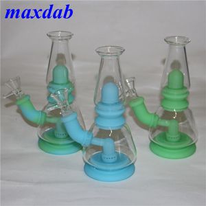 Glow in the Dark Silicone Water Pipe Hookahs Mini Silicon Beaker Bong Unbreakable Oil Rig Shisha Hookah met 14 mm glazen kom