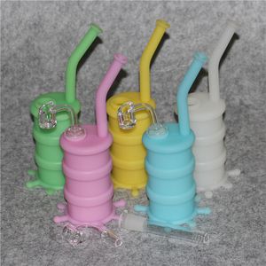 Glow in de donkere siliconenwaterpijp waterpijp met helder kwarts nagel siliconen dab rig silicium bong