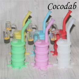 Glow in the Dark Smoking Oil Rig Silicon Waterpipe Siliconen Water Bongs met Quartz Thermochromische Bangers Thermal Quartz Bangers Nail Male