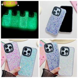 Glow In The Dark Zachte TPU Schokbestendige hoesjes voor Iphone 15 Plus 14 Pro Max 13 12 11 Iphone15 Bling Luxe lichtgevende druipende lijmfolie Confetti-pailletten Mobiele telefoonhoes