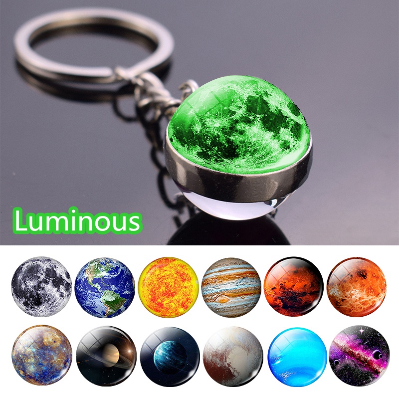 Glow In keychain The Dark Solar System Planet Keyring Galaxy Nebula Luminous Keychain Moon Earth Sun Double Side Glass Ball Key Chain