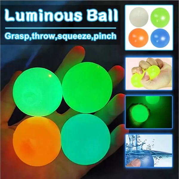 Glow in The Dark Sticky Plafond Boules Stress Jouets pour Adultes et Enfants Glow Sticks Ball Squishy
