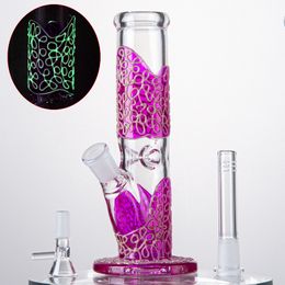 Glow In The Dark Straight Perc Hookahs Oil Dab Rigs 5 mm de espesor Bong Mashroom Owl Purple Calcomanías Tuberías de agua 18 mm Articulación hembra con tazón Difundido Downstem