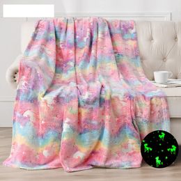 Glow in the Dark Throw Dekens Luminous Unicorns Deken voor meisjes super zachte pluche flanelblanket kerstboomdeken wll1261