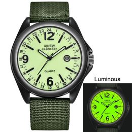 Lueur dans le noir montres hauts marque de luxe militaire hommes horloge Quartz armée montre cadran noir Date luxe Sport montre-bracelet # 351829