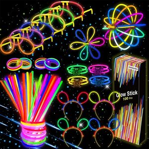 Braceletas Glow Light Up Sticks fluorescentes con conectores para hacer collares y pulseras para Halloween Christmas 240403