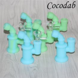 Glow in the dark Hookah Mini Silicone Dab Rig Tuyaux d'eau Bong 3,85 pouces Bubbler Oil Rigs Percolateur incassable détachable avec bol en verre