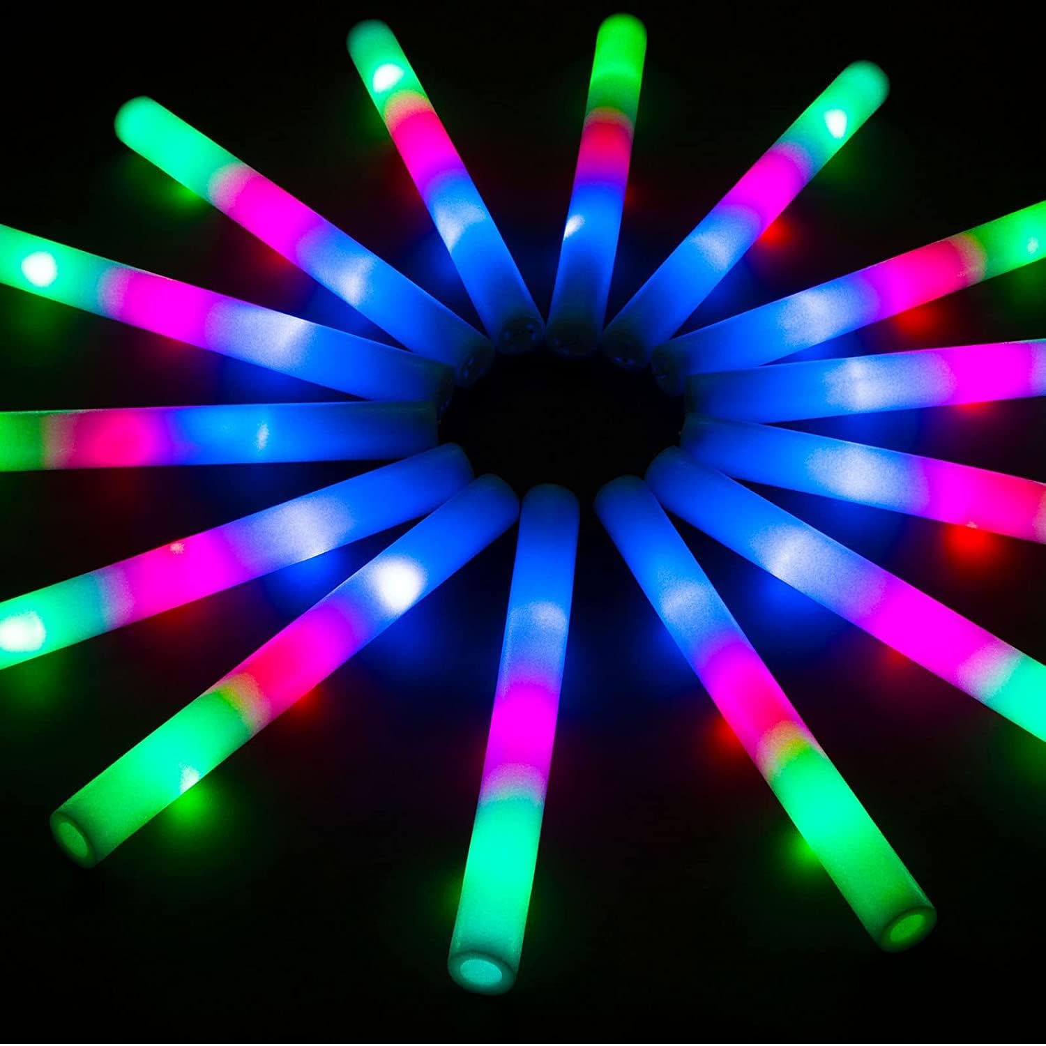 Glow Sticks Bulk Toy July 4th Party Supplies LED Foam Stick with 3 Modes Colorful Flashing Glowing in the Dark for Wedding Raves Concert Party Camping Sporting Events
