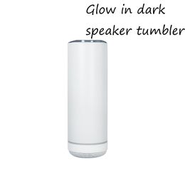 Glow Sublimation Tumbler avec haut-parleur Bluetooth Blanks 20oz Music Cup White Travel Mug Straight Smart Portable Wireless in Bulk Wholesale avec paille Rapide