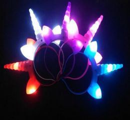 Glow Unicorn Hoofdband Kids Adult Light Up Led Hoofdbanden Kerst Halloween Party Lichtgevende Knipperende Haarband Favor Dress Up Cosplay Prop i0704