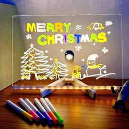 Carte de marqueur en acrylique brillant LED Luminal Effrayable Children Childrens Drawing Board Drawing Toys Letter Board Gift Christmas 240510
