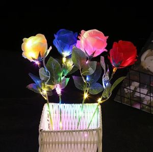 Gloeiende Kunstrozen Bloemen Feestdecoratie Led Light Up Lange Steel Nep Zijde Roos voor DIY Bruidsboeket Tafel Middelpunt Thuis Sfeer Dorp Verzending