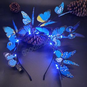 Diadema de mariposa brillante con luces LED, decoraciones de cumpleaños para mujeres, diademas de mariposa para niñas, regalos para damas de honor de boda