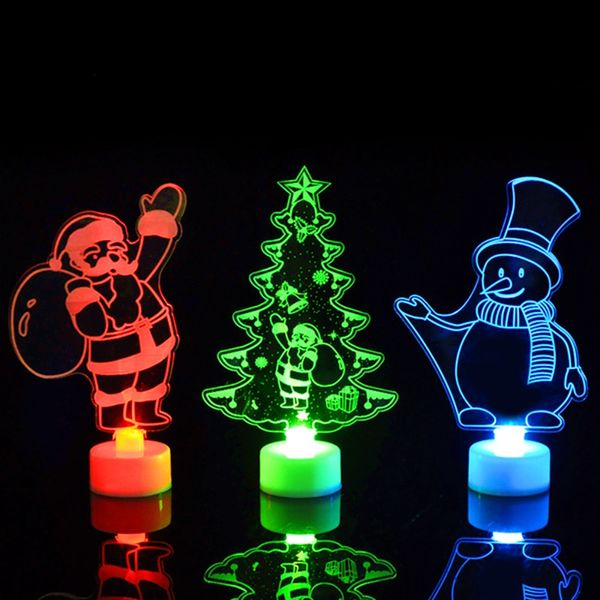Brillant coloré acrylique arbre de Noël bonhomme de neige cadeaux de Noël produits de décoration de Noël fête vacances fournitures de lumière de nuit DH8475