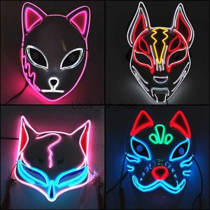 Gloeiende demon Slayer Mask Cosplay Japanse cartoon neon licht samurai mascara lichtgevende led vosmasker voor Halloween Christmas HKD230810