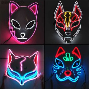 Gloeiende Demon Slayer Masker Cosplay Japanse Cartoon Neon Light Samurai Mascara Lichtgevende Led Vos Masker Voor Halloween Kerst L230704