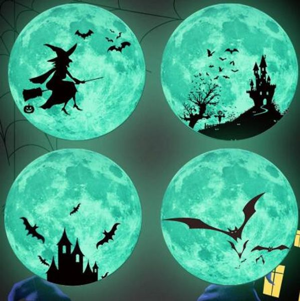 Pegatina de cristal para pared con ojos que brillan en la oscuridad, calcomanías de decoración de Halloween, adornos luminosos para el hogar, pegatinas verdes GB1174